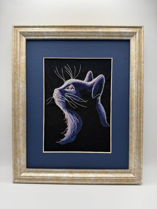 Simply Quilted Other - Homemade Midnight Cat Embroidered Framed Art 8X10